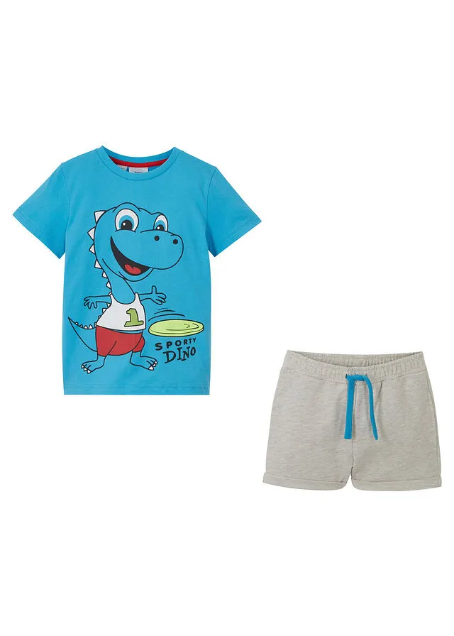 CAMISETA Y PANTALóN CORTO PARA NIñO (2 PIEZAS) TURQUESANATURAL JASPEADO